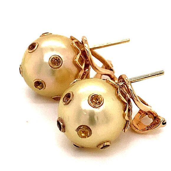 South Sea Pearl Sapphire Earrings 14k Gold 11.33 mm Certified $5,950 113478 - Picture 6 of 16